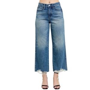 NWT Judy Blue Wide-Leg Crop High Waist Rigid Magic Destroyed Hem Jeans